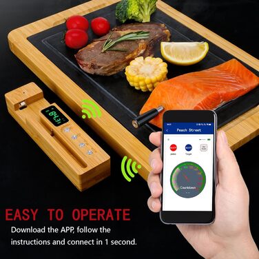 Бездротовий термометр для м'яса PeachStreet з Bluetooth, LED-дисплеєм, 150м, IP68, для кухні, гриля, духовки