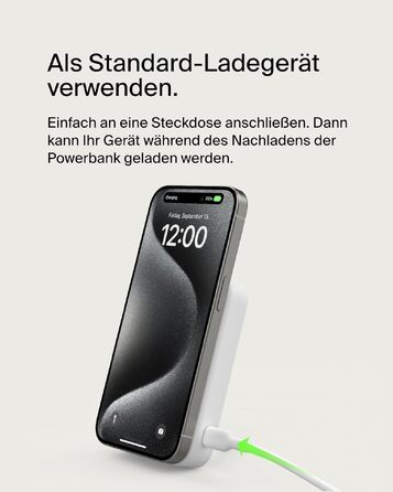 Бездротовий павербанк Belkin BoostCharge Pro 10000mAh з підтримкою Qi2 та MagSafe, портативний зарядний пристрій зі стійкою для iPhone 16, 15, 14, Pixel — Білий