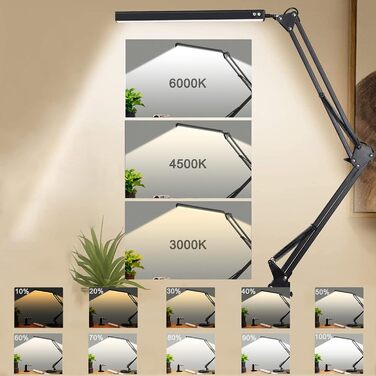 SKYLEO Dimmable Desk Lamp with Clip - Eye Protection LED Task Lamp - 3 Modes & 10 Brightness Levels - Black