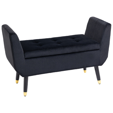HOMCOM Luxury Bench with Storage & Armrests, Velvet Polyester, Rubber Wood, Black, 107x42x65cm for Living Room & Entryway