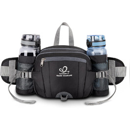 Водонепроникна поясна сумка Waterfly з тримачем для пляшки, регульованим ременем, кишенею для телефону, для туризму, подорожей, кемпінгу, чорна