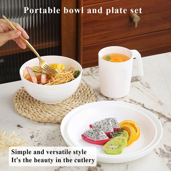 Набір посуду Berglander 24 шт. для 6 осіб: тарілки, миски, чашки (білий пластик)