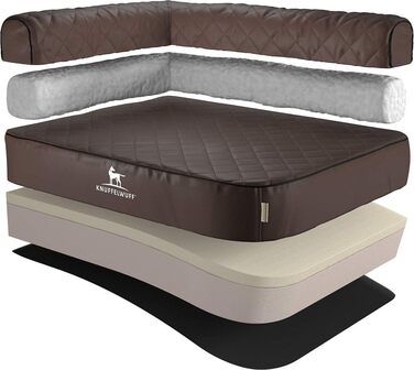 Ортопедичне собаче ліжко Knuffelwuff Winslow з лазерного стегування з штучної шкіри XXXL 140 x 100 см - знімний чохол - легко мити - для великих та середніх собак (спинка зліва, коричнева, XXXL 140 x 100 см)