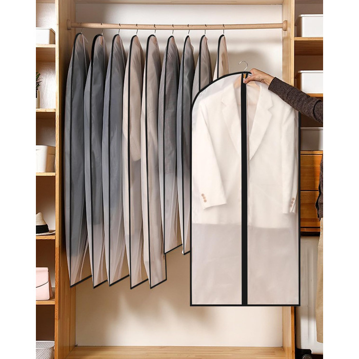 16 чорних мішків для одягу з блискавкою, 60 x 120/100/80 см. Захисні мішки для одягу, костюмів, пальто, суконь, сорочок. Організація та зберігання одягу.