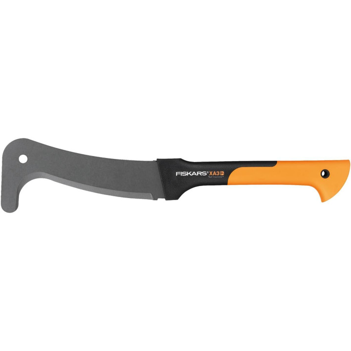 Fiskars Machete, Length: 50.5 cm, Non-stick coated, Hardened steel blade/Fiberglass reinforced plastic handle, Includes sheath, Black/Orange, WoodXpert, XA3, 1003609