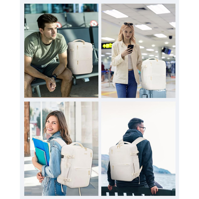 Рюкзак LOVEVOOK для жінок, ручна поклажа, 40x30x20 см, 24л, для ноутбука 14 дюймів, для подорожей, бізнес-рюкзак, бежевий