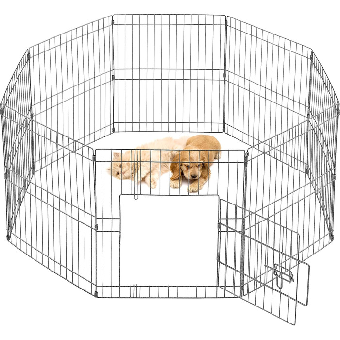 Yaheetech 8-Panel Folding Dog Playpen - 61cm High, Indoor/Outdoor Pet Pen with Door, Flexible & Portable, Easy Assembly - Suitable for Dogs, Cats, Puppies, Rabbits