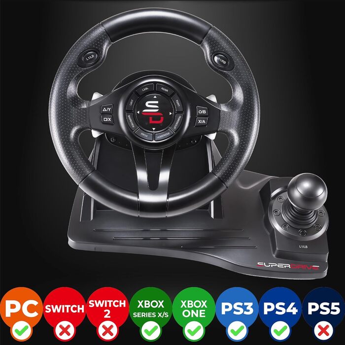 Руль SUBSONIC Superdrive Drive Pro з педалями, кермом, Paddles, вібрацією для Xbox Serie X/S, PS4, Xbox One, PC (програмований) (GS550)
