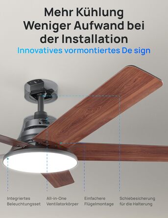 Дрео Смарт стельовий вентилятор з підсвічуванням, 132 см, 12 швидкостей, 3 режими, регульоване LED-підсвічування, тихий DC-двигун, 12H таймер, керування пультом/APP/Alexa, для приміщень (Чорний)