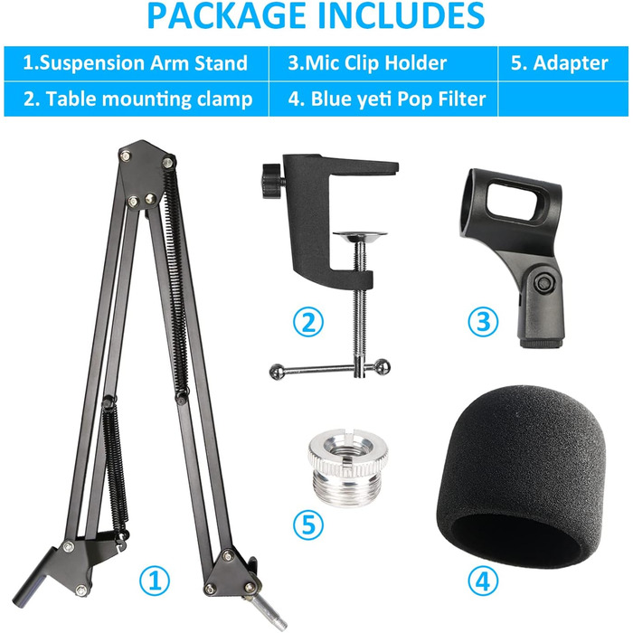 Підставка для мікрофона SUNMON для Blue Yeti - міцна, 360° обертання, металева кріплення, універсальна для HyperX QuadCast 2, Fifin AM8, Seiren Mini V3, MV7, з поролоном