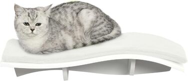 PawHut Cat Climbing Wall, Cat Hammock, Cat Bed, Wall Shelf, Wall Mount, Cat Furniture, Plush MDF, White, 53 x 28 x 12 cm