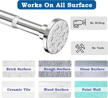 Штанга для штор у ванну/спальню, телескопічна, без свердління, 69-90 см, діаметр 32 мм, срібна
