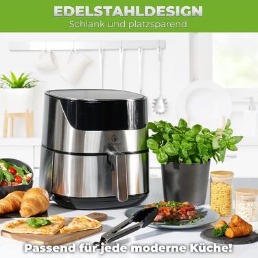 Аерофритюрниця NUTRI-FRYER XXL з нержавіючої сталі, 2000 Вт, 5 л, німецька марка, без масла, тестована, набір для приготування картоплі фрі