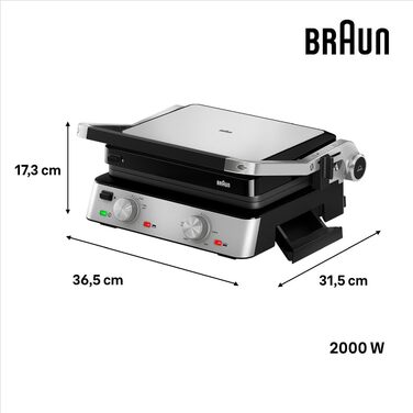 Електричний гриль Braun MultiGrill 7 CG7020: 3-в-1 (контактний гриль, BBQ, духовка), 2000W, велика поверхня (12 бургерів), регулювання температури, для дому