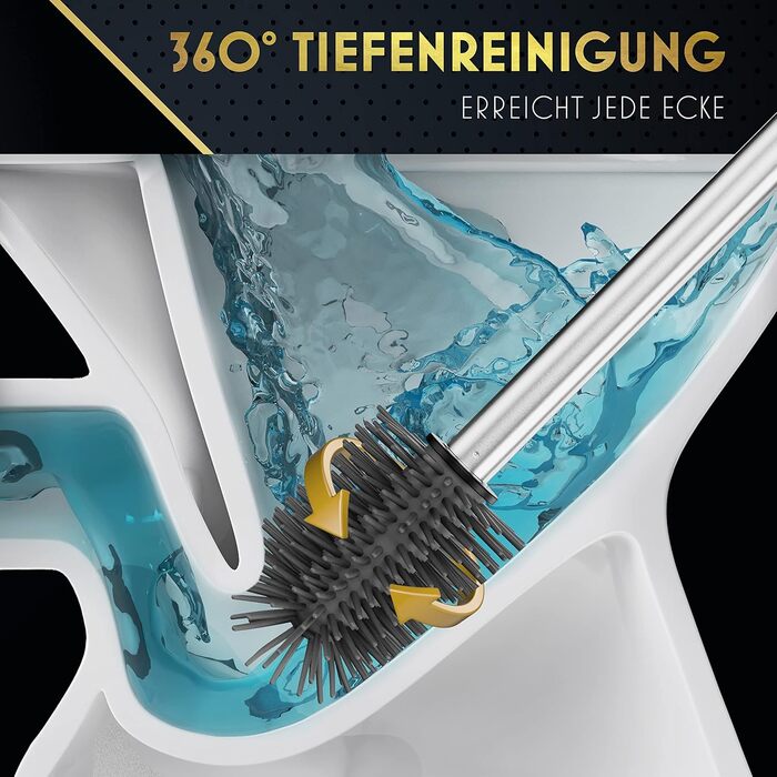 Силіконова щітка для унітазу з тримачем, кріплення на стіну без свердління, швидке висихання, гігієнічна, срібляста