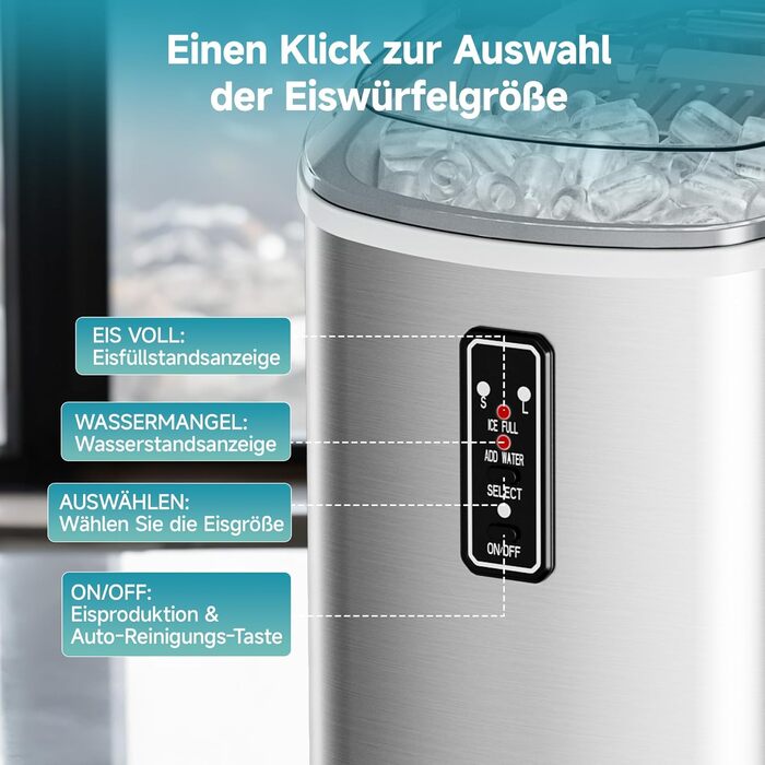 Машина для приготування льоду EUHOMY, 9 кубиків за 6 хвилин, 12 кг/день, самоочищення, портативна, з ручкою, кошиком та шуфлером, 2 розміри кубиків, чорна (срібна-1.2л)