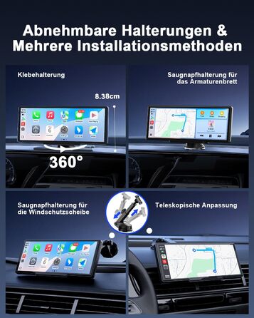 Бездротовий 8,1'' CarPlay дисплей Avylet з IPS-екраном, IP67 камерою заднього виду, GPS-навігацією, Bluetooth 5.0, Mirror Link, FM/AUX, для Android Auto та Apple CarPlay
