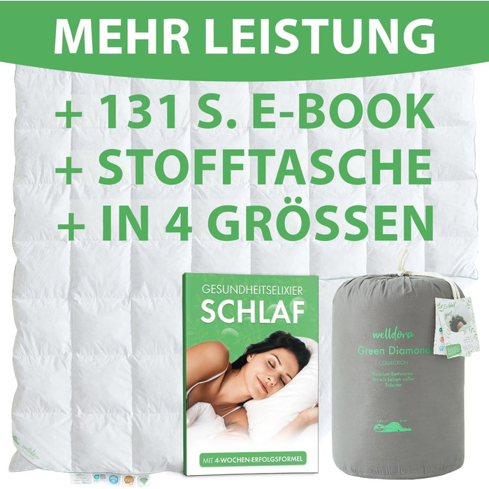 Welldora Komfort Duvet 135x200 | 100% Extra Soft Feathers & Down | Clinically Tested, Oeko-Tex, Allergy-Friendly | RDS Certified for Animal Welfare | All-Season Down Duvet 135x200 Fluffy All-Season Duvet 135 x 200 cm
