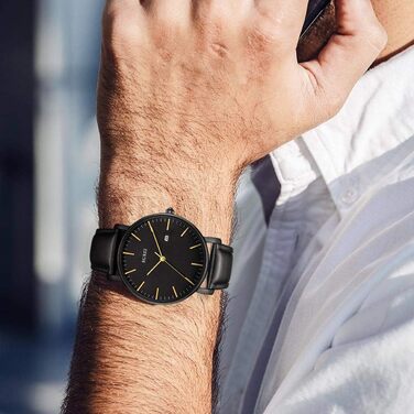 Годинник чоловічий BUREI, аналоговий кварцовий годинник з сітчатим ремінцем, мінімалістичний дизайн, чорний колір (Or Noir), подарунок для чоловіків