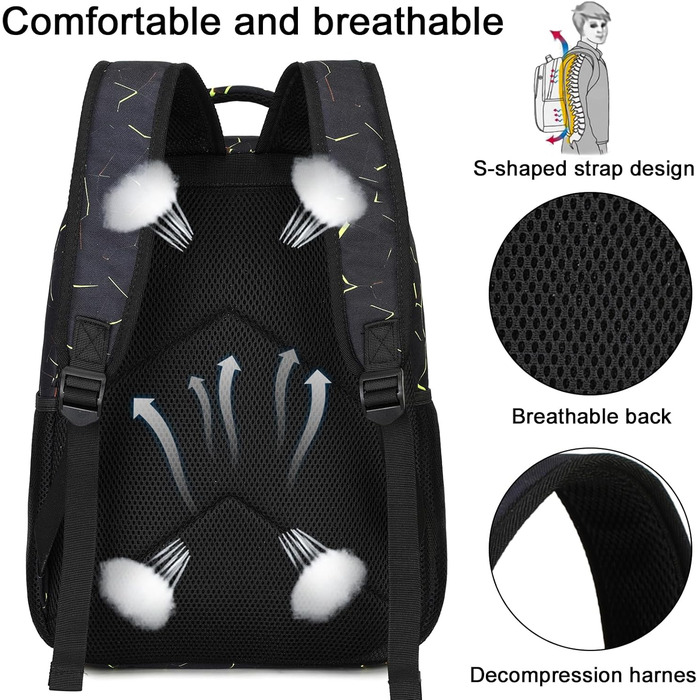 Дитячий рюкзак для школи LOIDOU: безпечний, легкий, з принтом полум'я/футбол, для хлопчиків та дівчаток