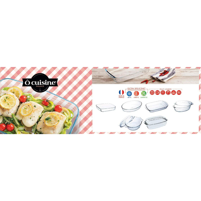 Ôcuisine Прямокутна жароміцна форма для запікання, 4,5 л, скляна, 37x14x22 см, прозора