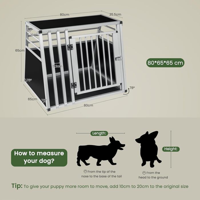 Кія для перевезення собак та котів EUGAD, алюмінієва, 65x85x71 см, чорна