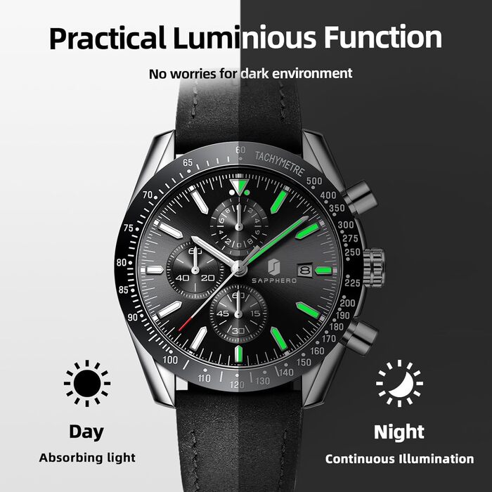 Годинник чоловічий BENYAR Quarz Chronograph з датою, водонепроникний, чорний ремінець/чорне циферблат/сріблясте корпус, для повсякденного та ділового стилю