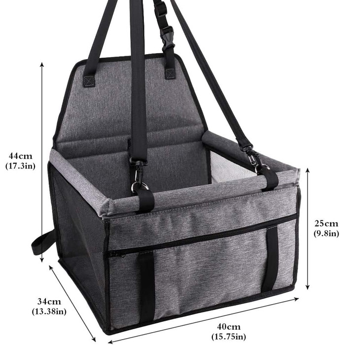 Надійний автокрісло для собак з ременями безпеки - для маленьких та середніх собак. Водонепроникне автокрісло для собак на заднє та переднє сидіння (Сірий)