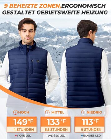 Обогреваемый жилет для мужчин с powerbank 16000mAh - 9 зон обігріву, 3 температурні режими, для активного відпочинку та велоспорту (синій, XL)