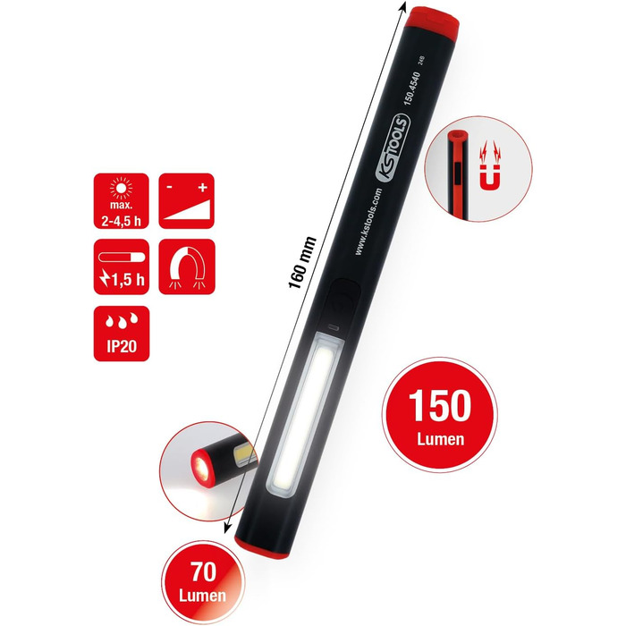 KS Tools 150.4540 UltimateBEAM Aluminum LED Penlight Li-Ion, 150 Lumens