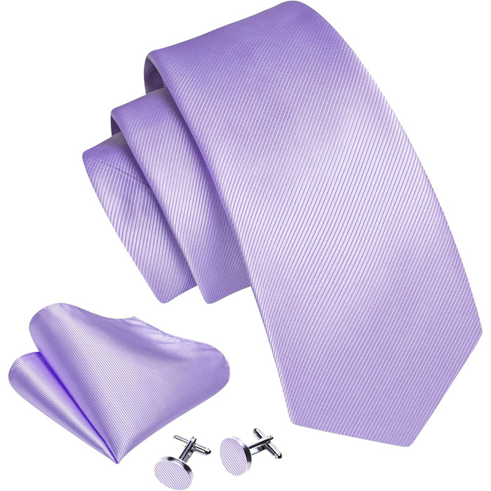 Набір краваток Barry.Wang для чоловіків з візерунком пає, тканина - шовк, з кишенькою, краваткові затискачі, формальний стиль (лавандовий)