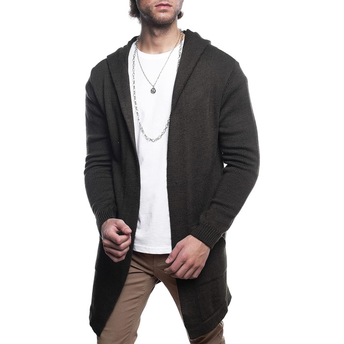 Чоловічий кардиган Carisma з капюшоном, довгий, з боковими кишенями. Зручний кардиган для чоловіків, модель 7601 (L, Хакі)