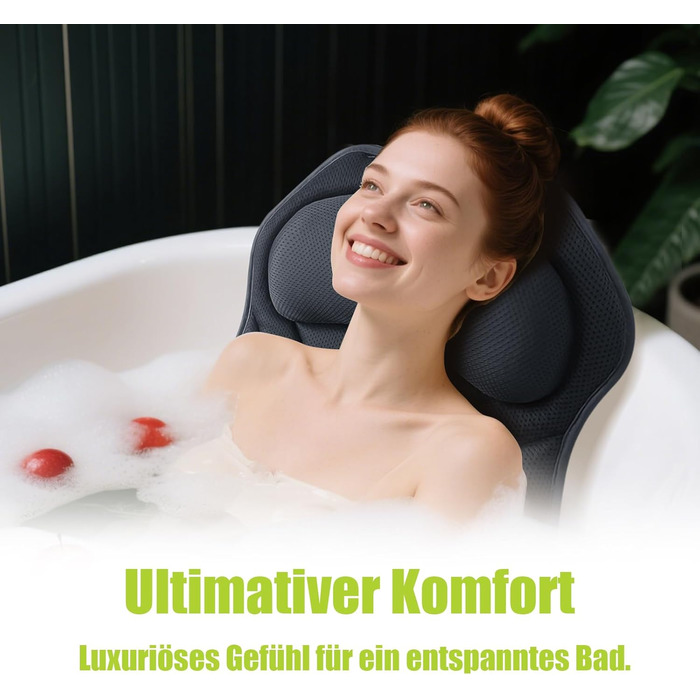 Подушка для ванни Vollkörper для тіла, спини, голови та шиї - комфортне та швидковисихаюче сіре подушко для ванни