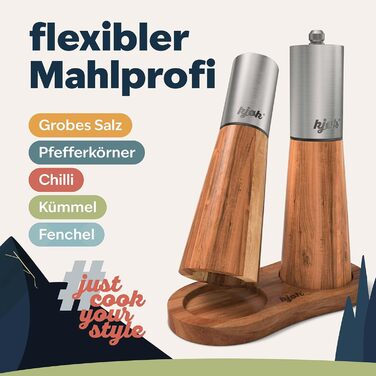Premium Salt and Pepper Grinder, Stainless Steel and Solid Acacia Wood with Coaster, Cleaning Brush, and Funnel - Wooden Grinder Set with Ceramic Grinder - Salt and Pepper Grinder Set