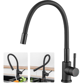 Змішувач кухонний CECIPA SOFETIY SERIE чорний з гнучким гусаком 360° для високого тиску, з нержавіючої сталі, для мийки, однолеверний