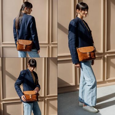 Сумка через плече Berliner Bags Catalina Vintage з натуральної шкіри коньякового кольору для жінок. Компактна крос-боді сумка з магнітною застібкою.