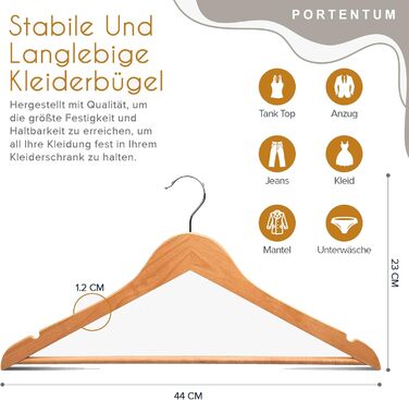 Плечики для одягу Portentum Holz, 10 шт., натуральні кольори - 360° обертання гачка, виступи для спідниць та блузок, нековзний тримач для штанів, підходять для костюмів, сорочок, курток (20 шт.)