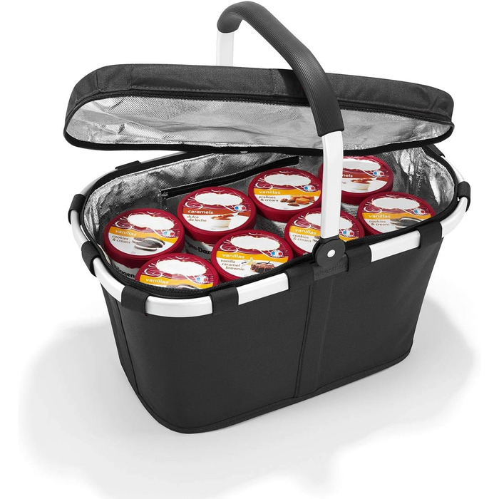 reisenthel Carrybag Iso in Black – Stable shopping bag with cooling function – Elegant and water-repellent design with a lockable lid