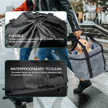 Складаний водовідштовхуючий кошик на кермо велосипеда, знімний, алюмінієвий каркас, для собак та котів, для походів, пікніків, покупок (Чорний) (Сірий A)