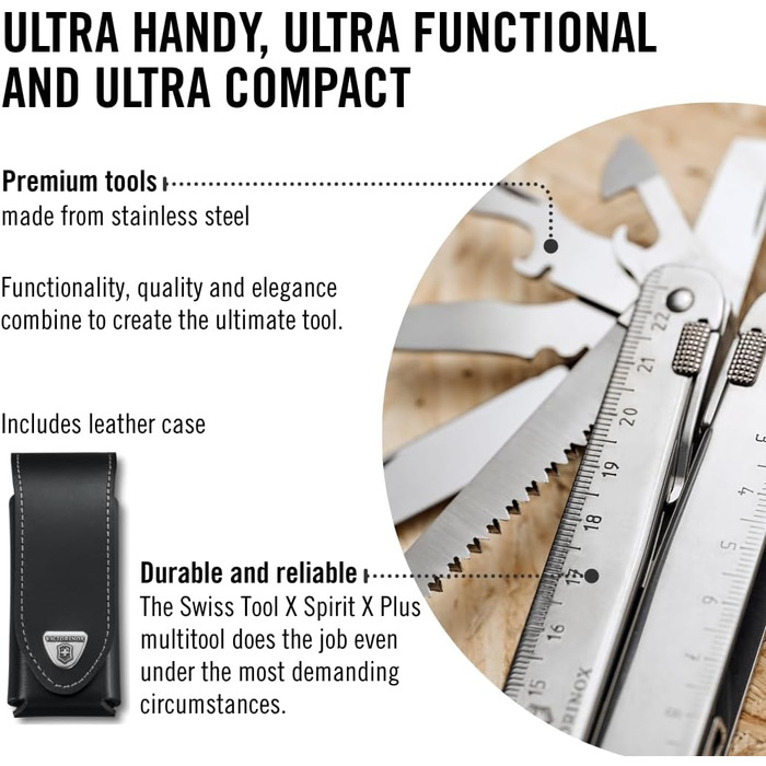 Мультитул Victorinox SwissTool X Plus з 38 функціями, шкіряний чохол