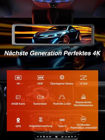 Відеореєстратор iZEEKER 4K з двома камерами, GPS, 64GB, 12