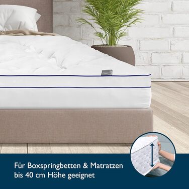 Beautissu Mattress Topper 100x200 cm with Integrated Fitted Sheet - Topper 100x200 cm for Box Springs & Mattresses up to 40 cm Height - 3 cm Mattress Pad, Non-Slip Mattress Protector - BeauNuit MT Base