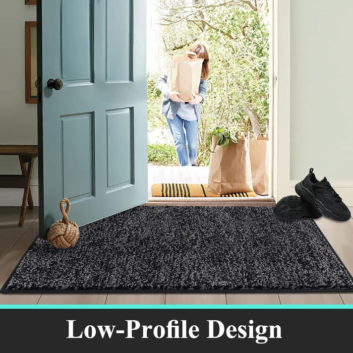Килимок для дому та ванної кімнати SHACOS, 80 x 120 см, чорно-сірий, з антиковзаючою поверхнею
