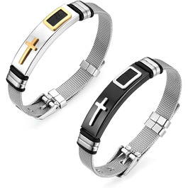 Чоловічий браслет JewelryWe з мережевою ланцюжком у вигляді хреста, з нержавіючої сталі та гуми, регульований розмір, чорний/золотий/срібний, безкоштовна гравіювання