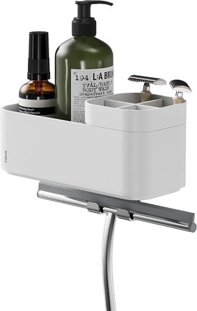 Tiger 2-Tier Bathroom Shelf with Integrated Toothbrush Holder and Hooks, Bathroom Shelf for Shower and Vanity to Store Bathroom Accessories, Color: White