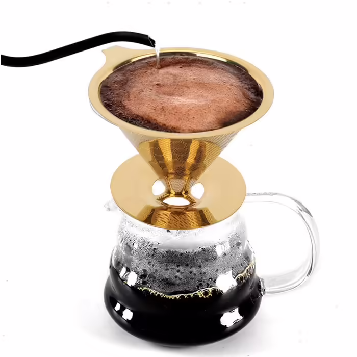 Gold Stainless Steel Pour-Over Coffee Filter, Honeycomb-Shaped Stainless Steel Reusable Pour-Over Coffee Filter Coffee Drip Paperless