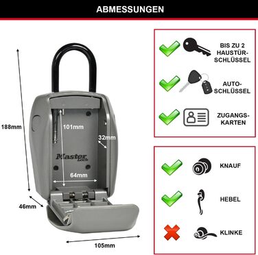 Сейф для ключів Master Lock з додатковою безпекою, зовнішній, 13.2 x 10.5 x 4.6 см, ключовий сейф (на дужці)