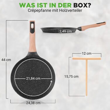 Сковорода для млинців Nutrichef з антипригарним мармуровим покриттям 23 см, індукція, алюміній, з дерев'яною лопаткою