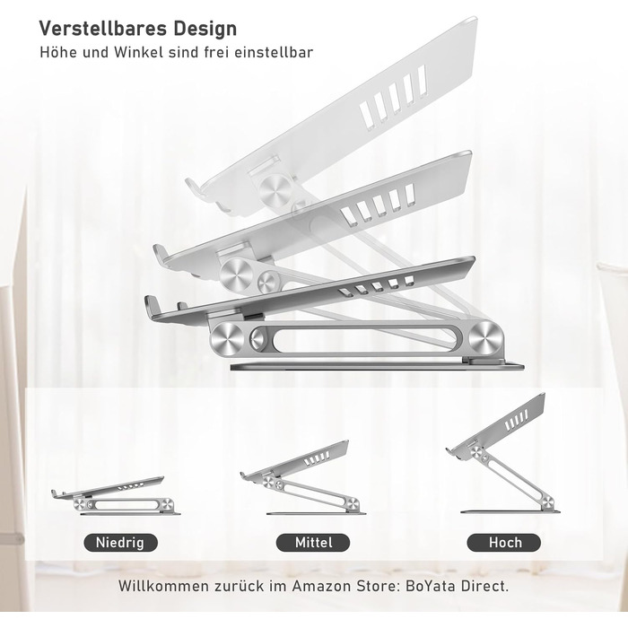 Підставка для ноутбука BoYata: регульована, з вентиляцією, для екранів 10-15 дюймів (MacBook, Dell, HP, Samsung)