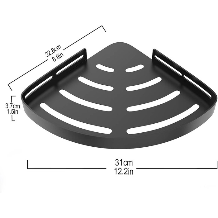 Дзеркальна поличка для душу кутова без свердління чорного кольору, 2 шт. з гачками для шампуню та мила, захист від іржі
